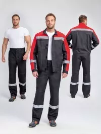 Костюм Бриготек-1 СОП (тк.Смесовая,260) брюки, т.серый/красный